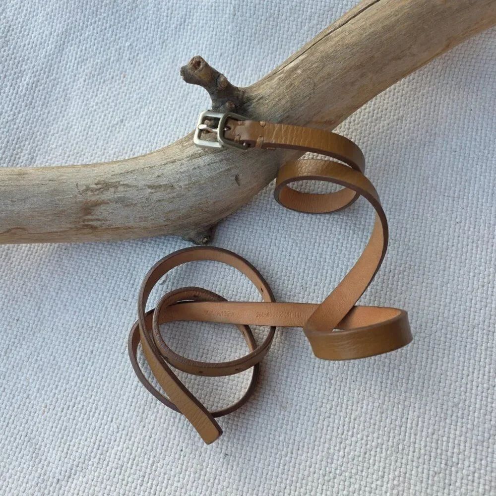 Thin extra long tan 100% leather belt